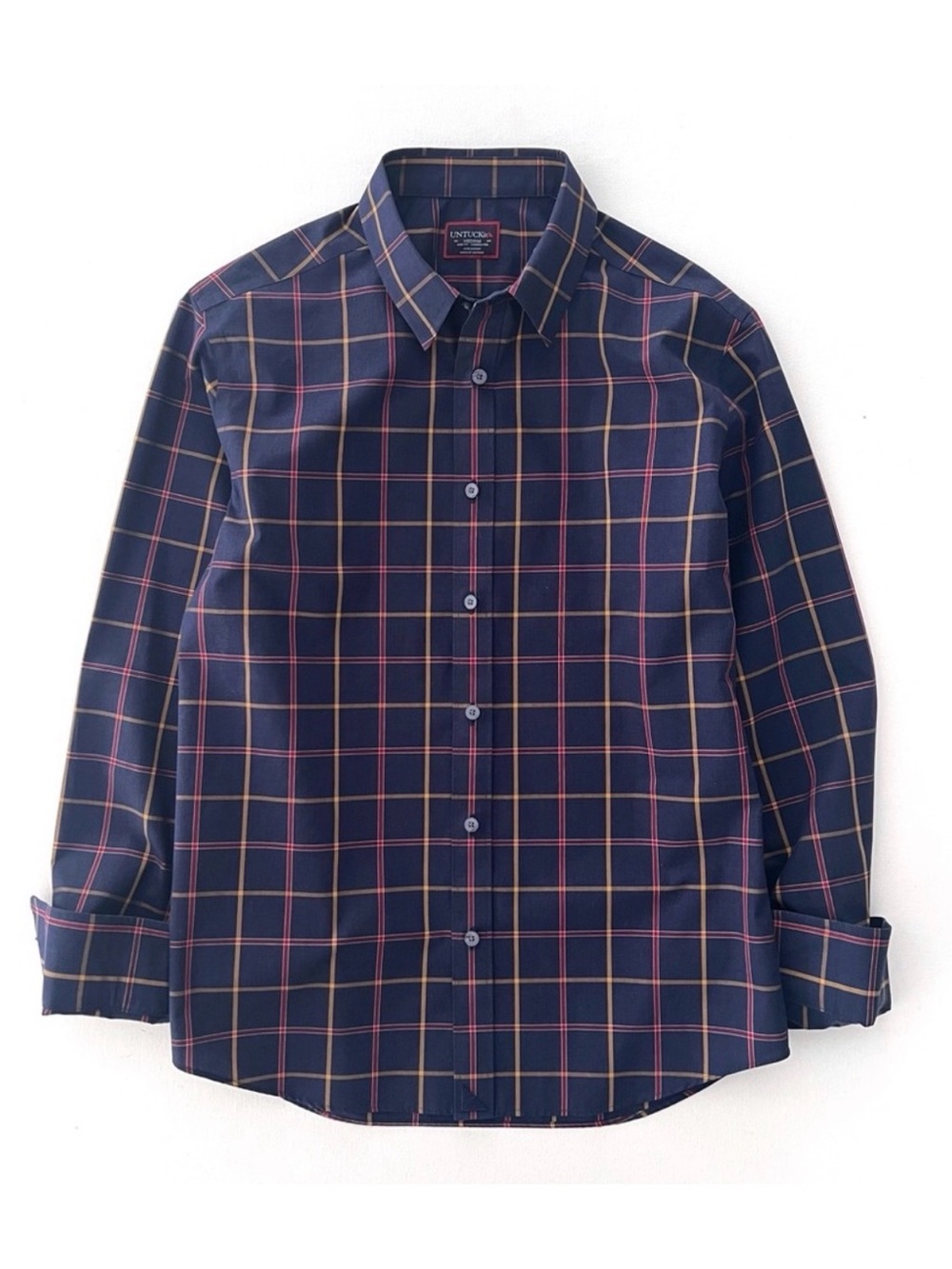 Untuck it Wrinkle-Free Georgio Shirt in Navy Check Size Medium Slim Fit